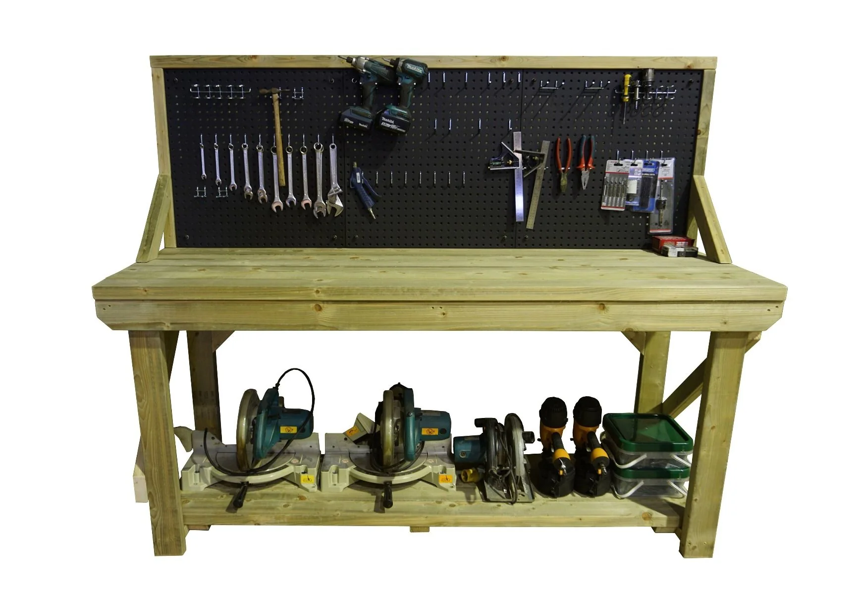 Wooden Pressure Treated Workbench With Peg Board