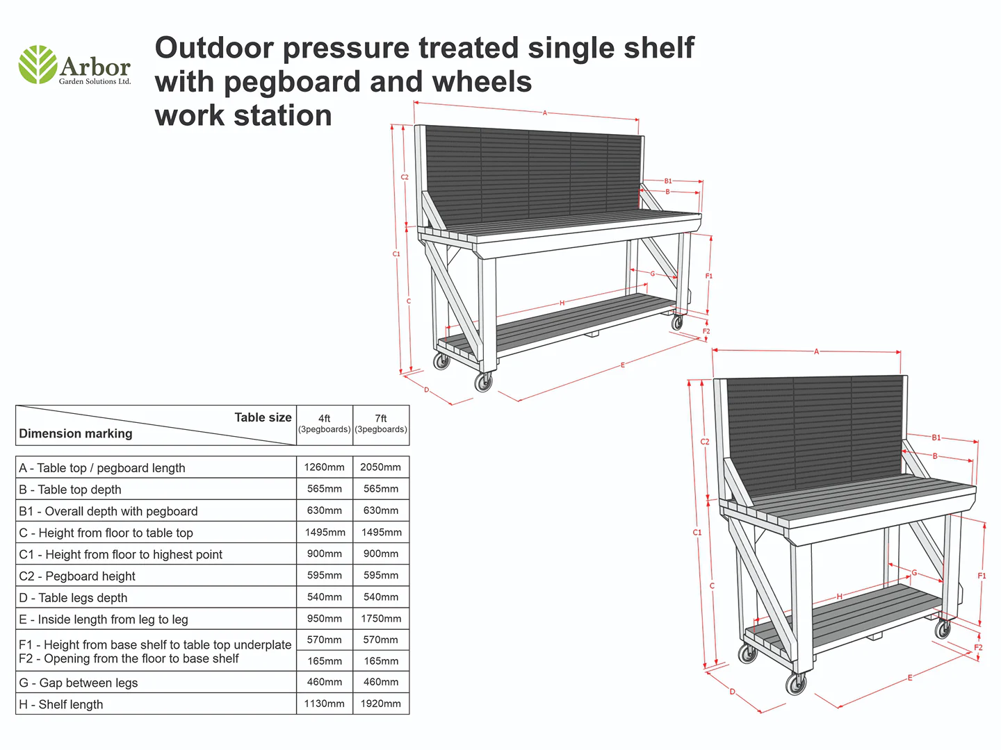 Wooden Pressure Treated Workbench With Peg Board - Image 3