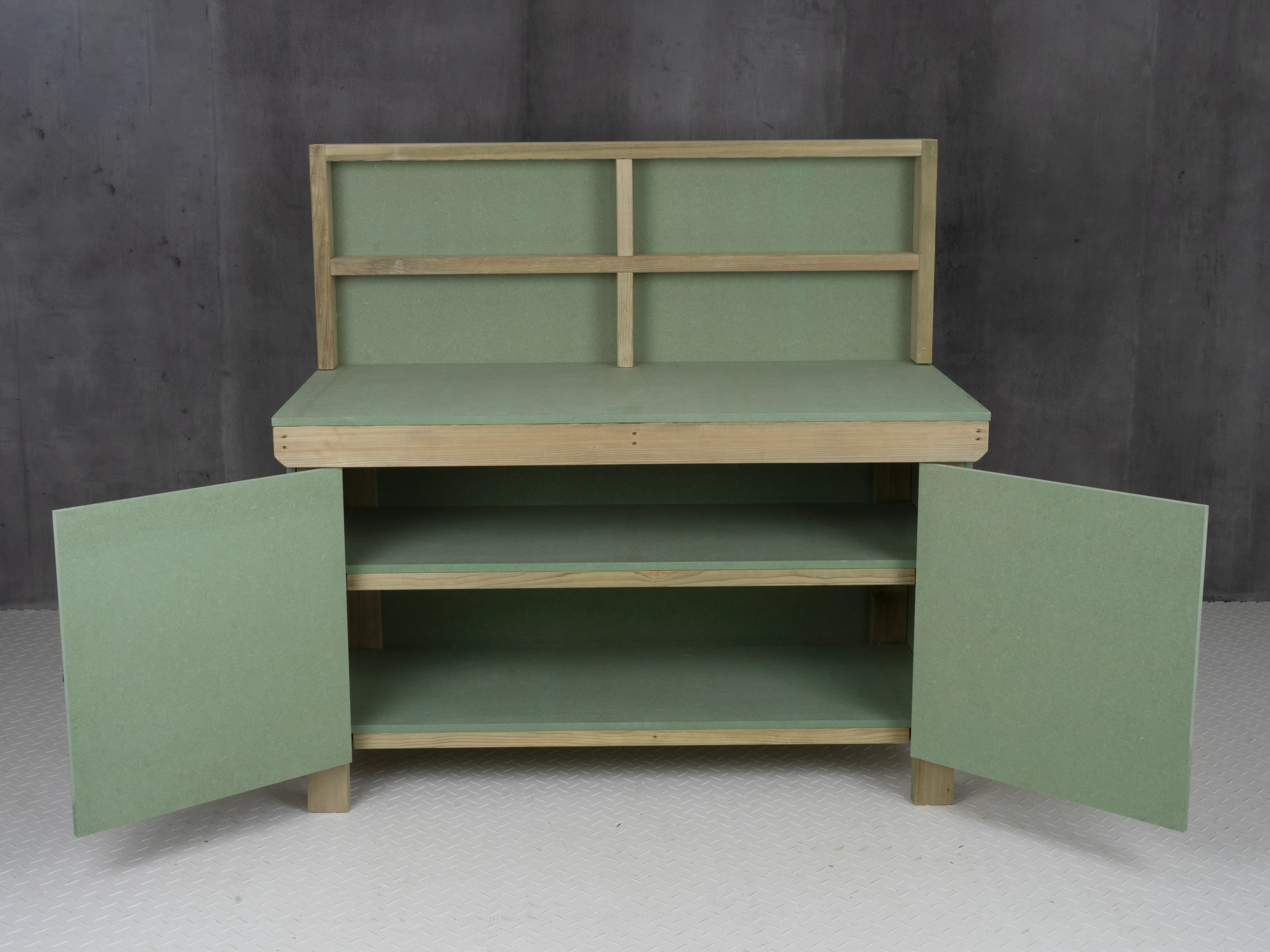 Wooden UniMDF Moisture Resistant Workbench With Lockable Cupboard (V.9) With Back panel, Double shelf - Image 7