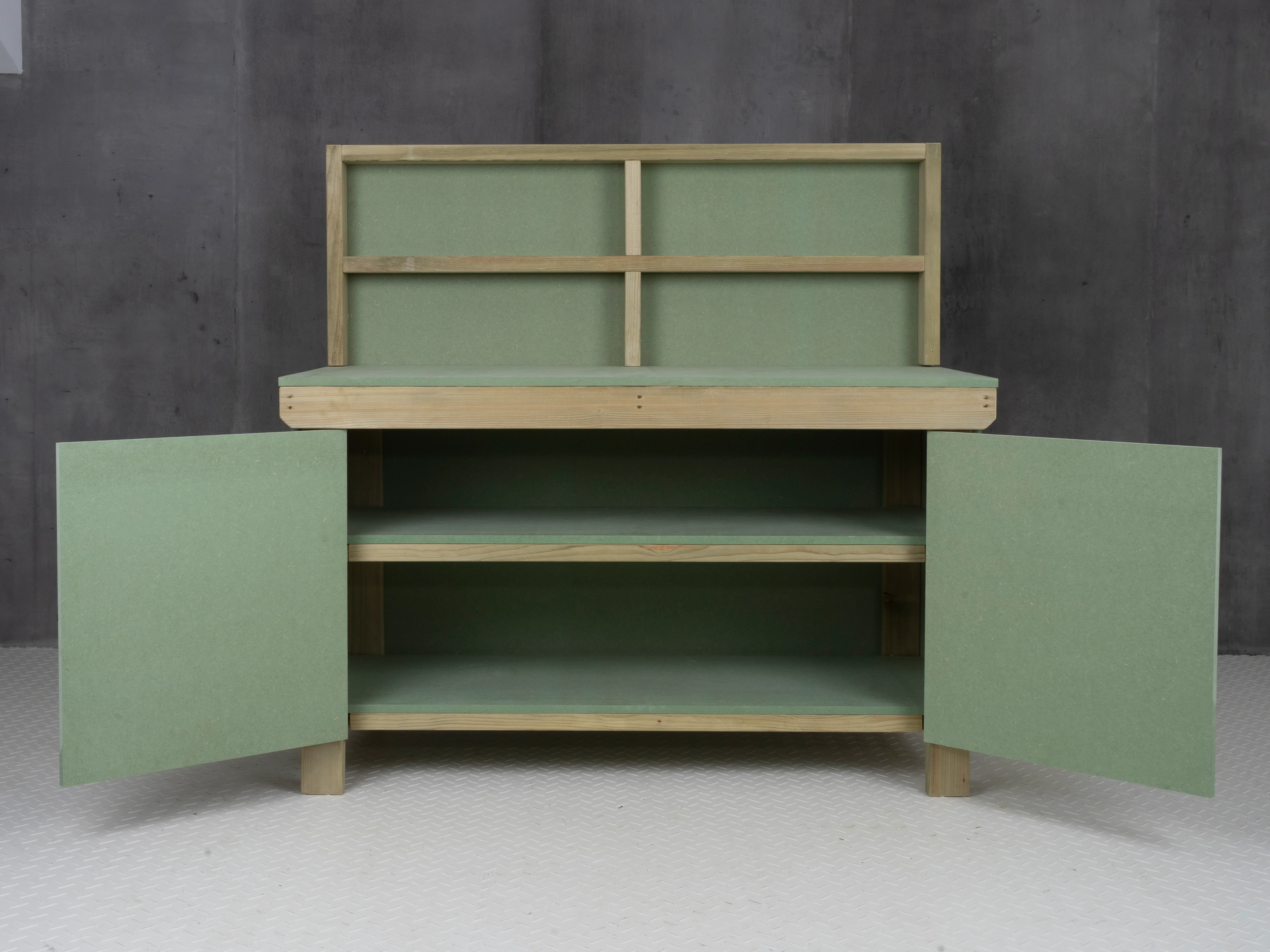 Wooden UniMDF Moisture Resistant Workbench With Lockable Cupboard (V.9) With Back panel, Double shelf - Image 8