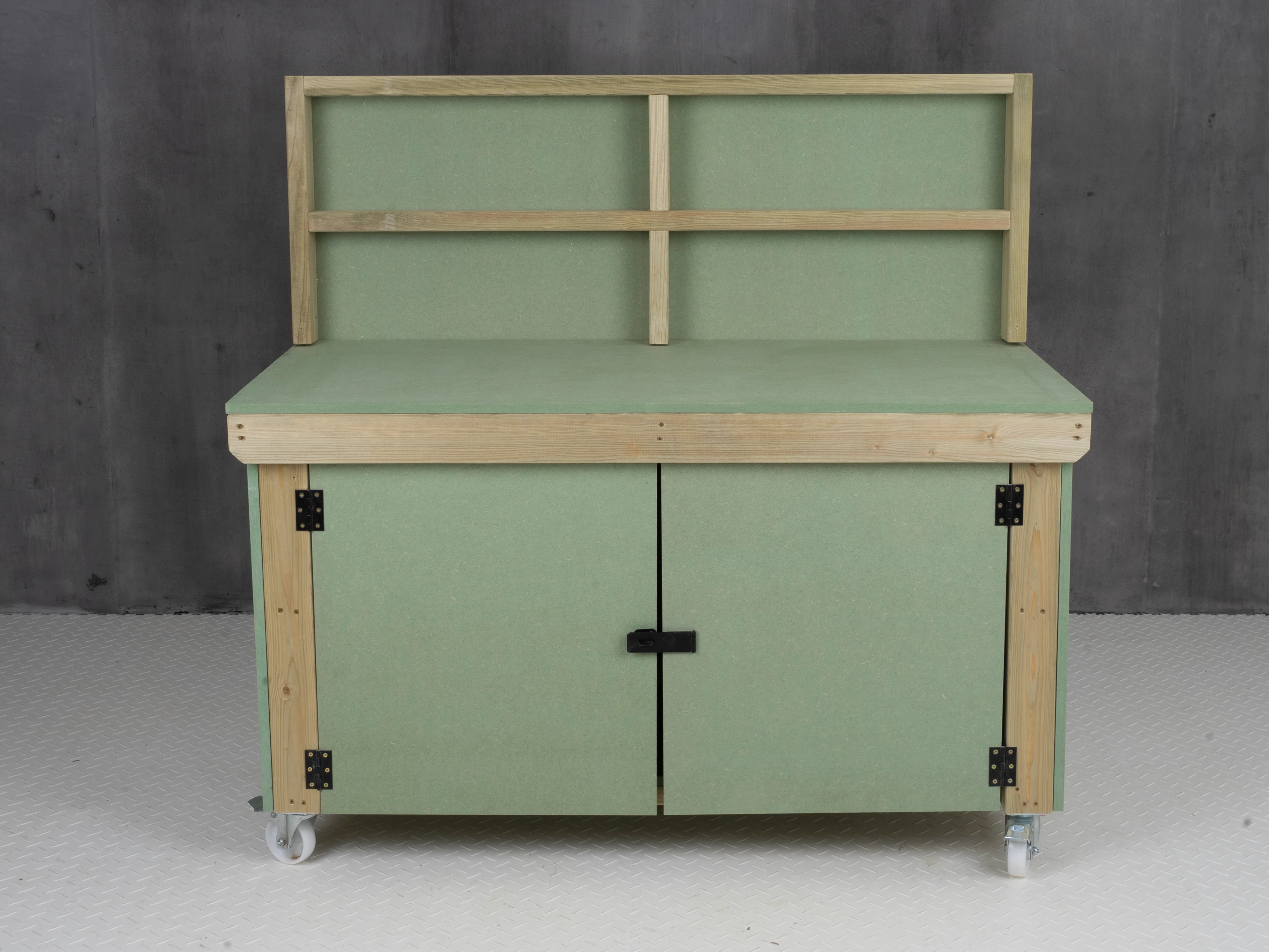 Wooden UniMDF Moisture Resistant Workbench With Lockable Cupboard (V.9) With Back panel, Wheels - Image 7