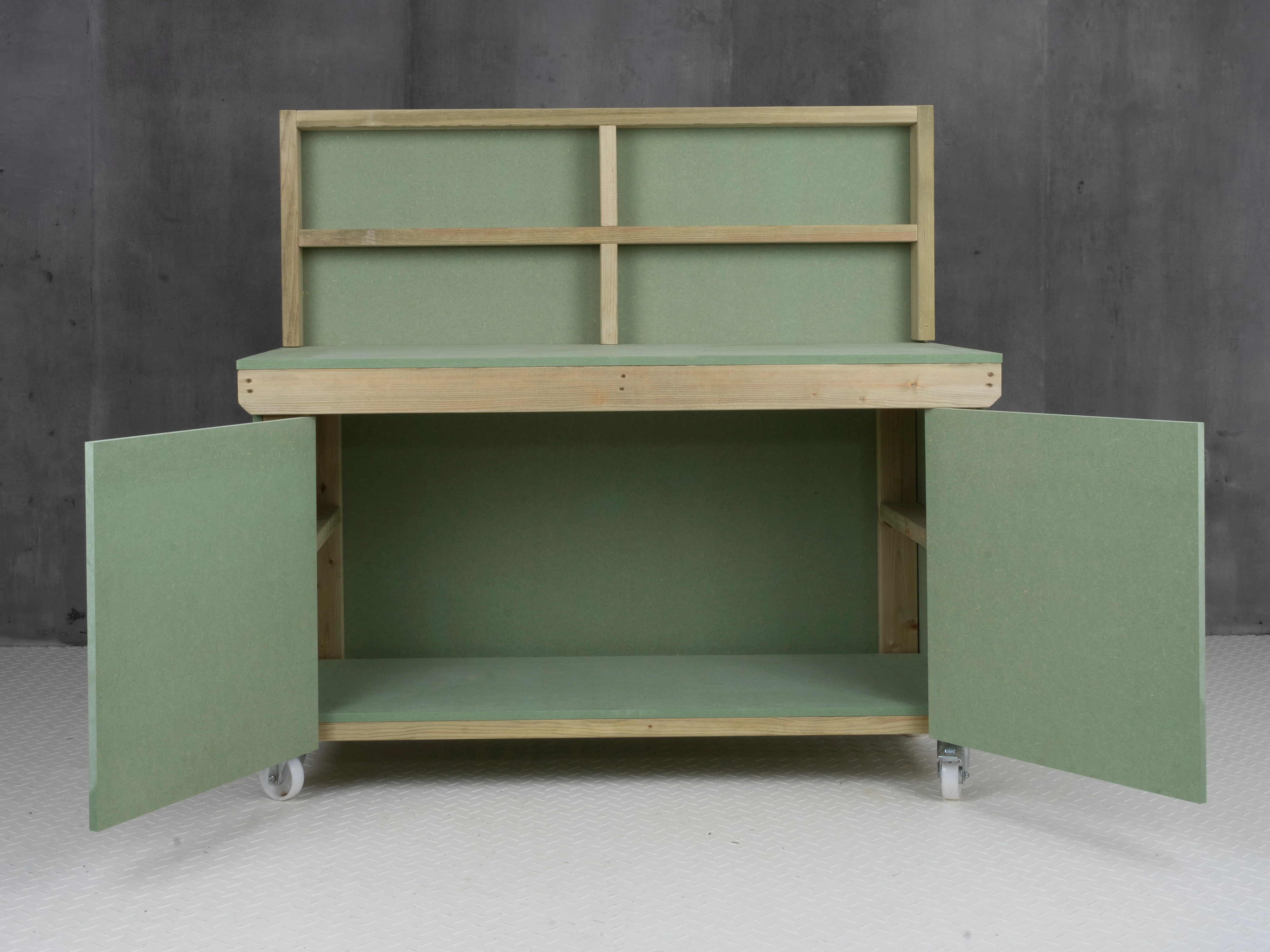 Wooden UniMDF Moisture Resistant Workbench With Lockable Cupboard (V.9) With Back panel, Wheels - Image 8