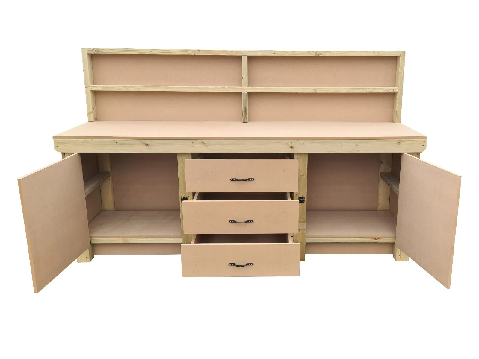 Wooden work bench with drawers and double lockable cupboard (V.8) with back panel - Image 5