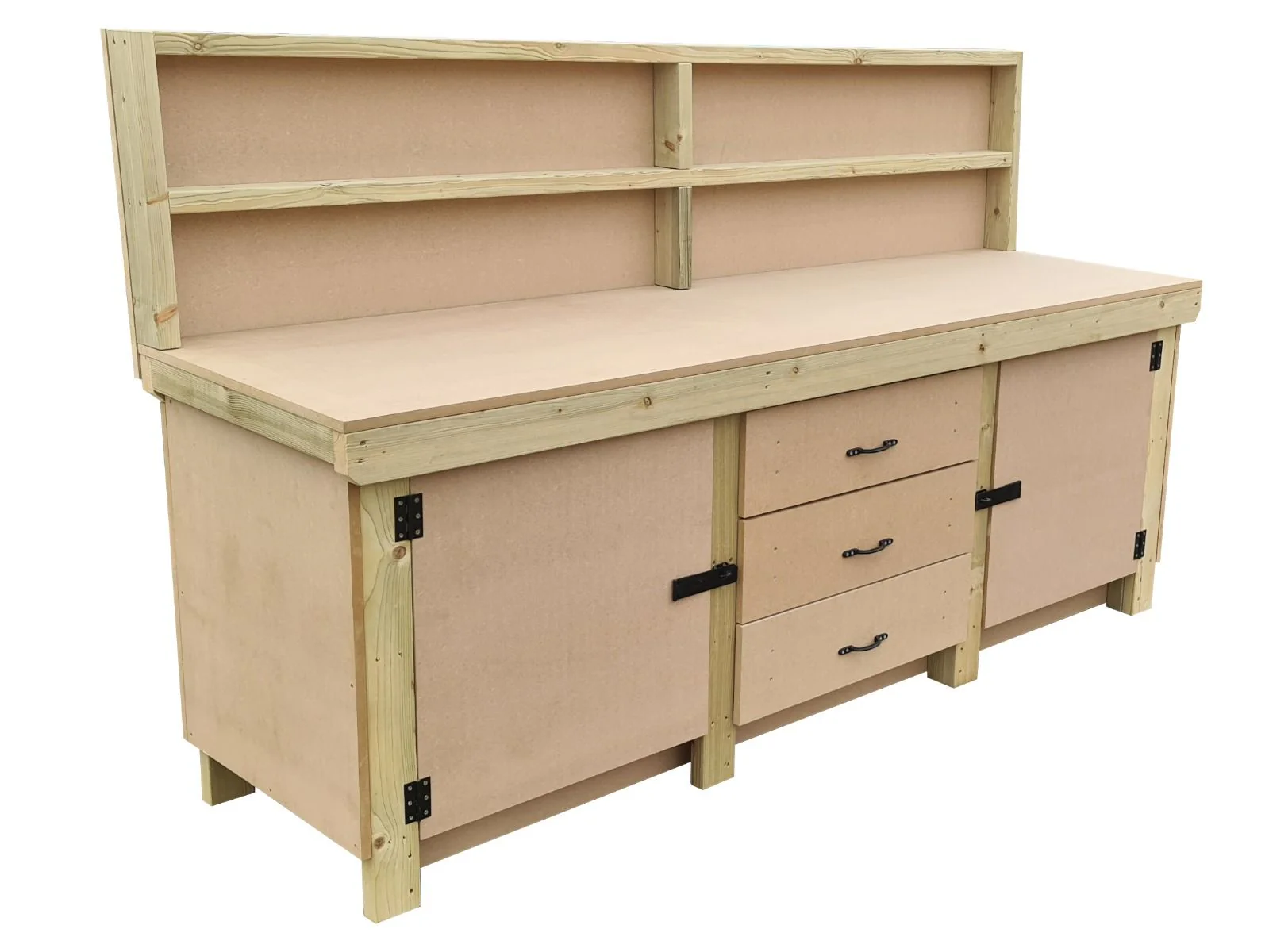 Wooden work bench with drawers and double lockable cupboard (V.8) with back panel - Image 8