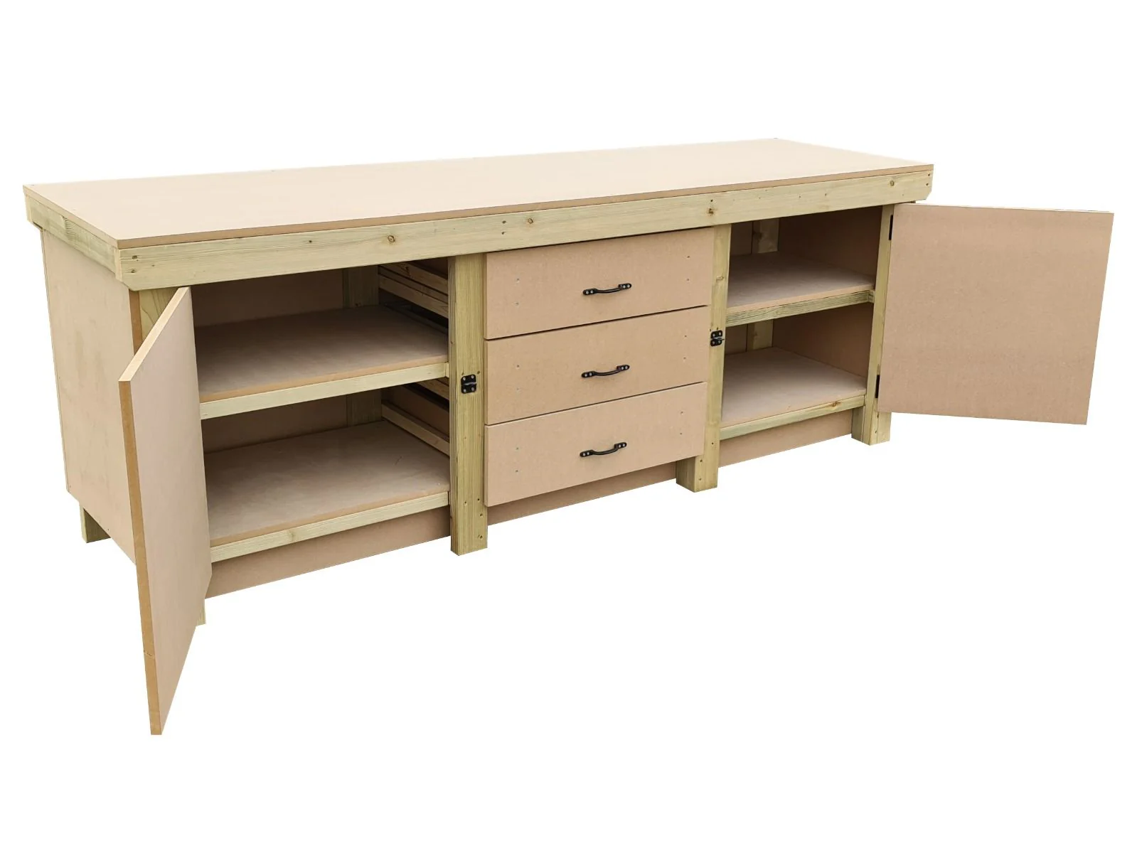 Wooden work bench with drawers and double lockable cupboard (V.8) with double shelf - Image 8
