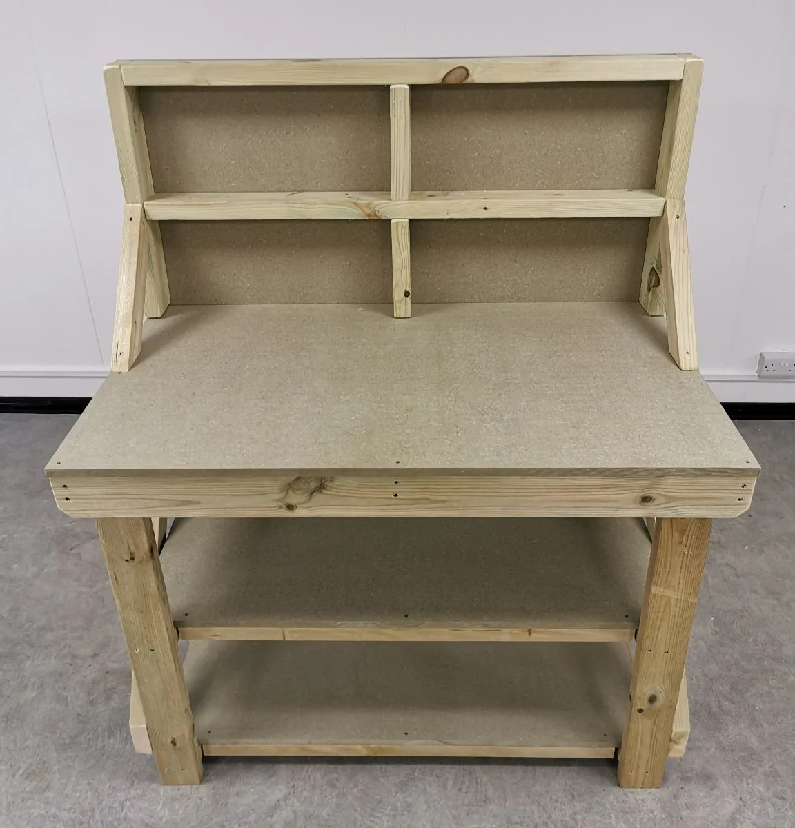 Wooden Workbench 18Mm UniMdf Moisture Resistant Top With Back Panel And Double Shelf - Image 3