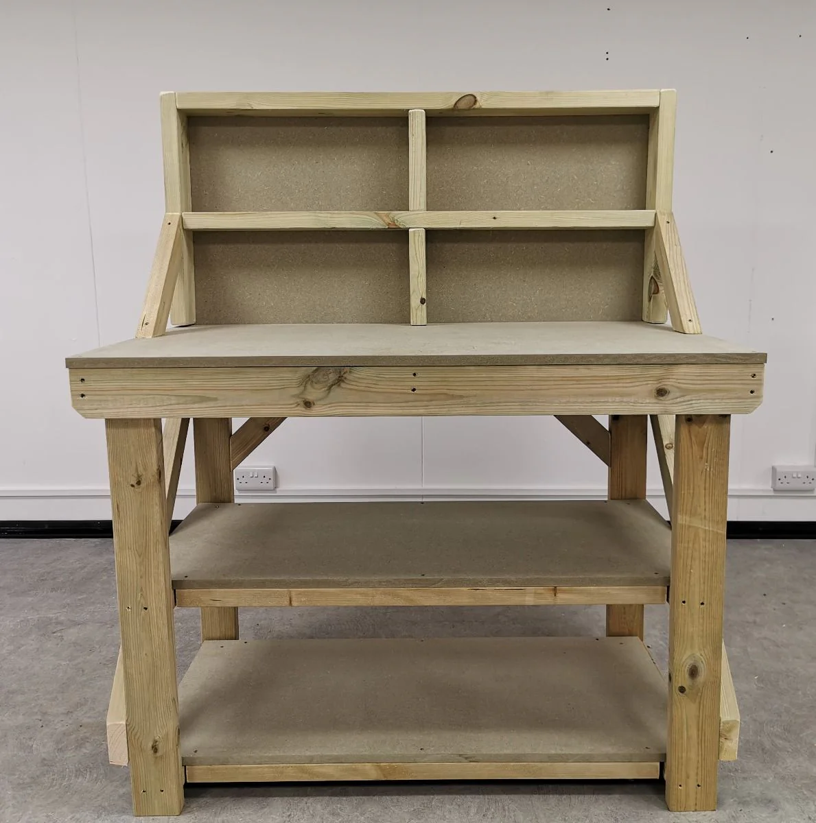 Wooden Workbench 18Mm UniMdf Moisture Resistant Top With Back Panel And Double Shelf - Image 4