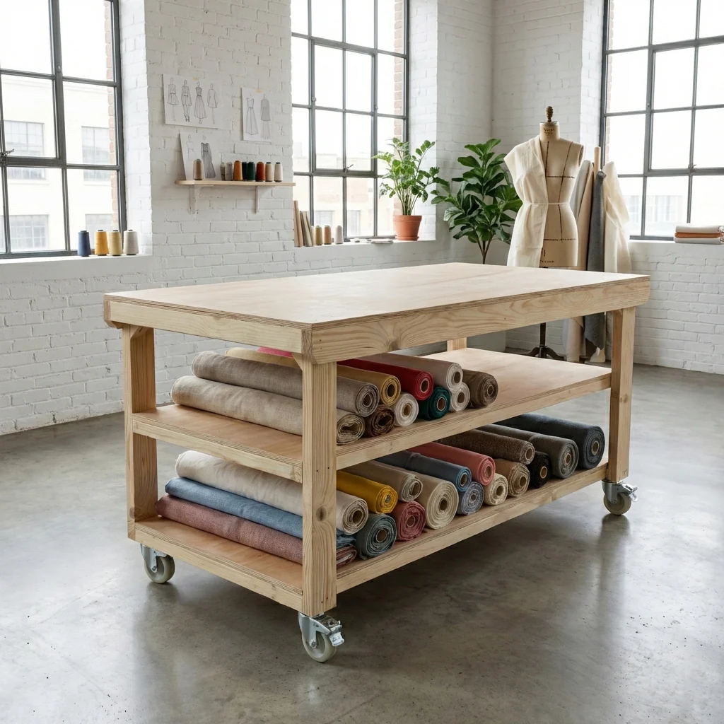 Wooden Workbench Eucalyptus Hardwood Top Depth-3ft Double Shelf and Wheels - Image 10