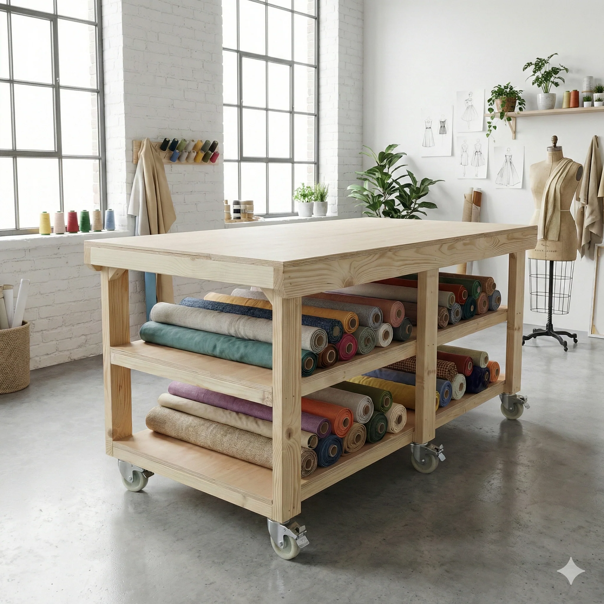 Wooden Workbench Eucalyptus Hardwood Top Depth-3ft Double Shelf and Wheels - Image 7