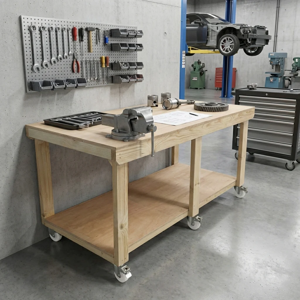 Wooden Workbench Eucalyptus Hardwood Top Depth-3ft with Wheels - Image 3