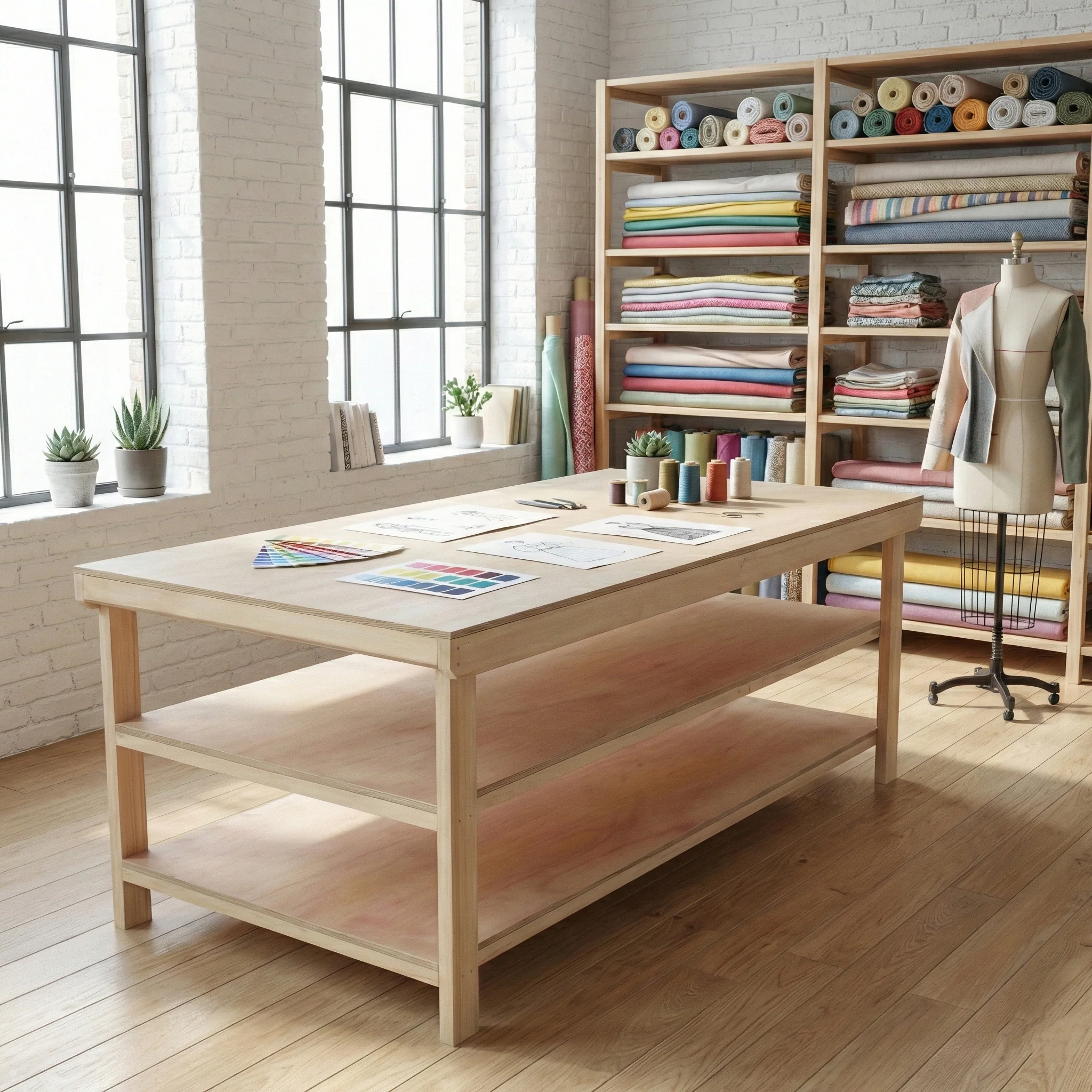 Wooden Workbench Eucalyptus Hardwood Top Depth-4ft with Double Shelf - Image 3