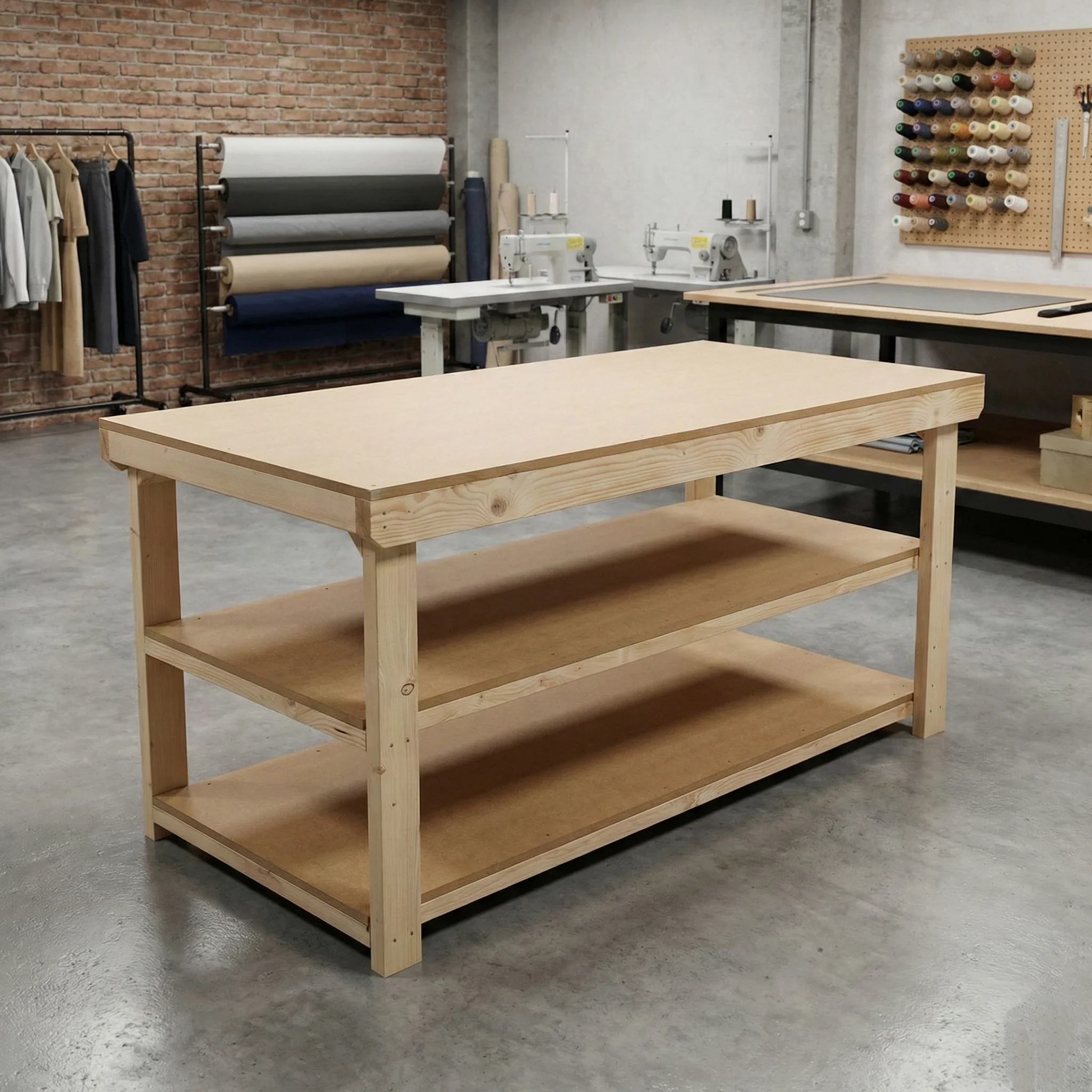 Wooden Workbench MDF Top Depth-3ft With Double Shelf - Image 4