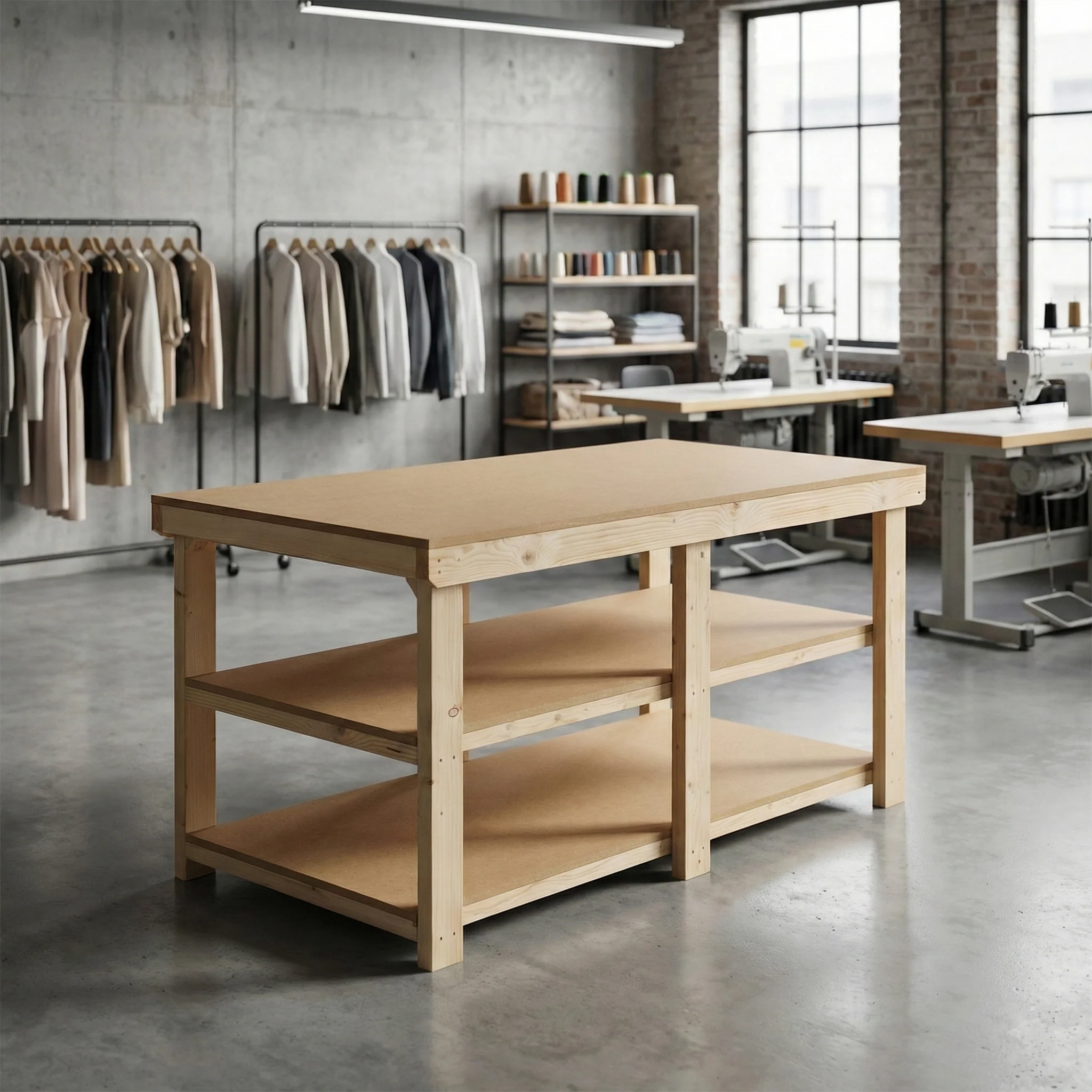 Wooden Workbench MDF Top Depth-3ft With Double Shelf - Image 6