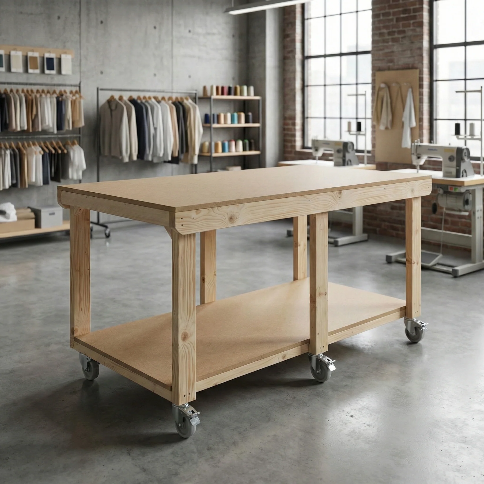 Wooden Workbench MDF Top Depth-3ft With Wheels - Image 4