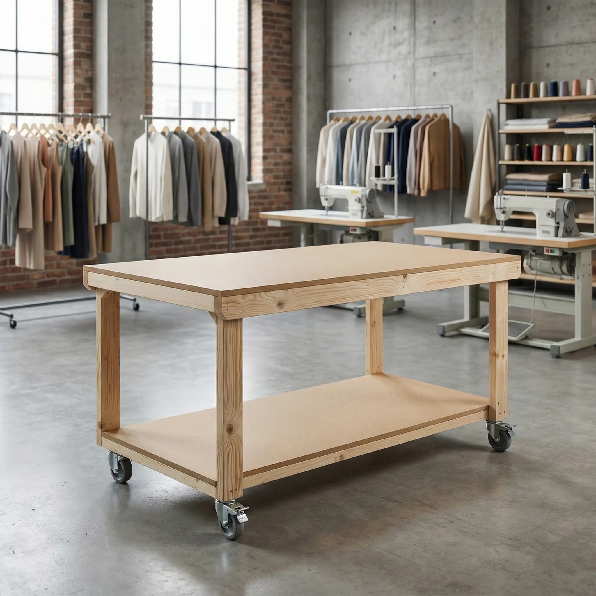 Wooden Workbench MDF Top Depth-3ft With Wheels - Image 5
