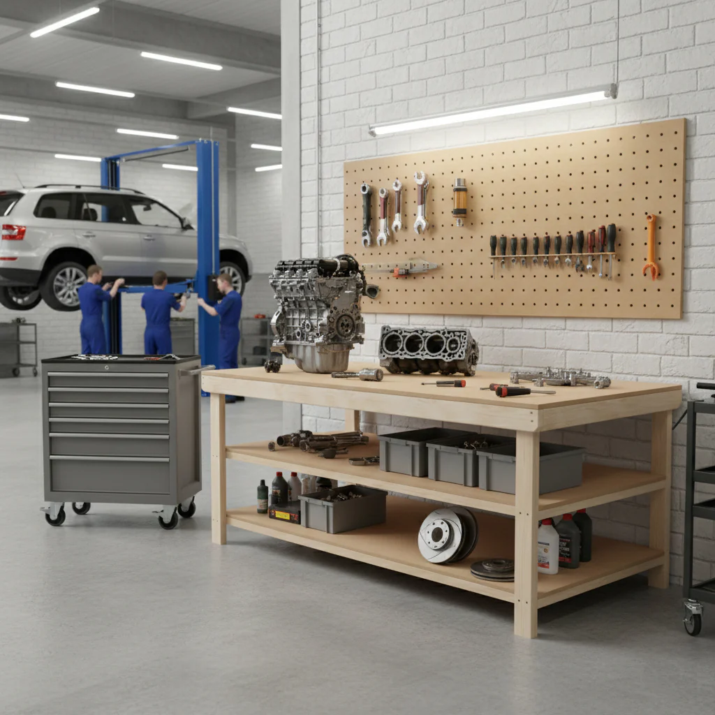 Wooden Workbench MDF Top Depth-4ft With Double Shelf - Image 7