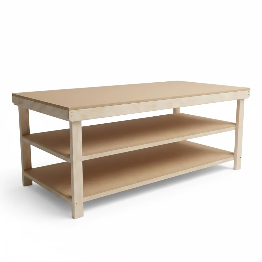 Wooden Workbench MDF Top Depth-4ft With Double Shelf - Image 9