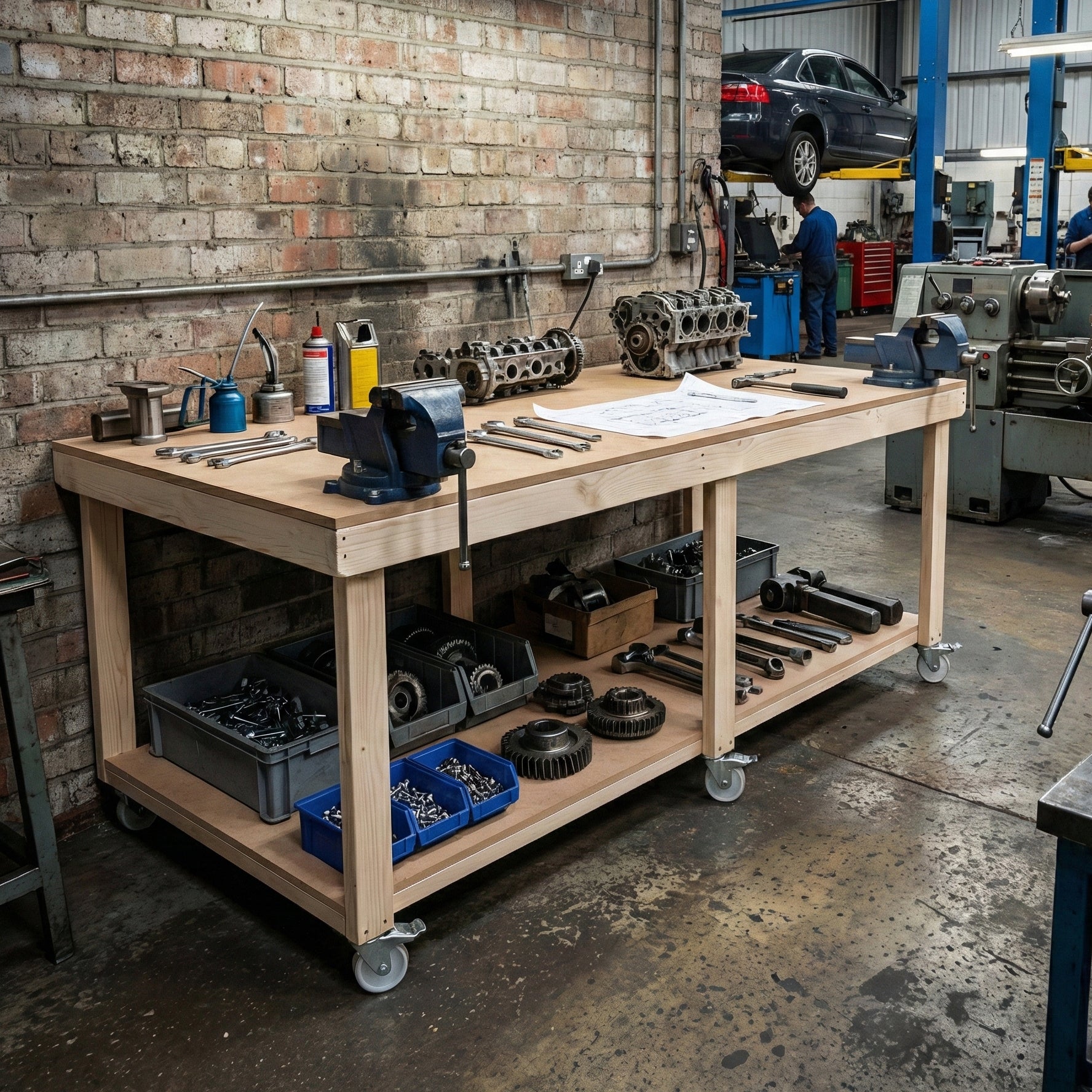 Wooden Workbench MDF Top Depth-4ft With Wheels - Image 4