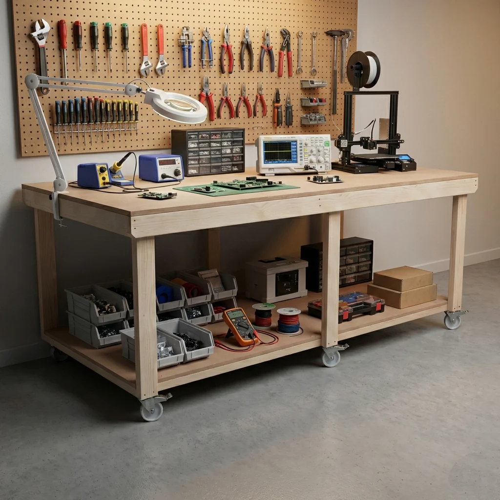 Wooden Workbench MDF Top Depth-4ft With Wheels - Image 5