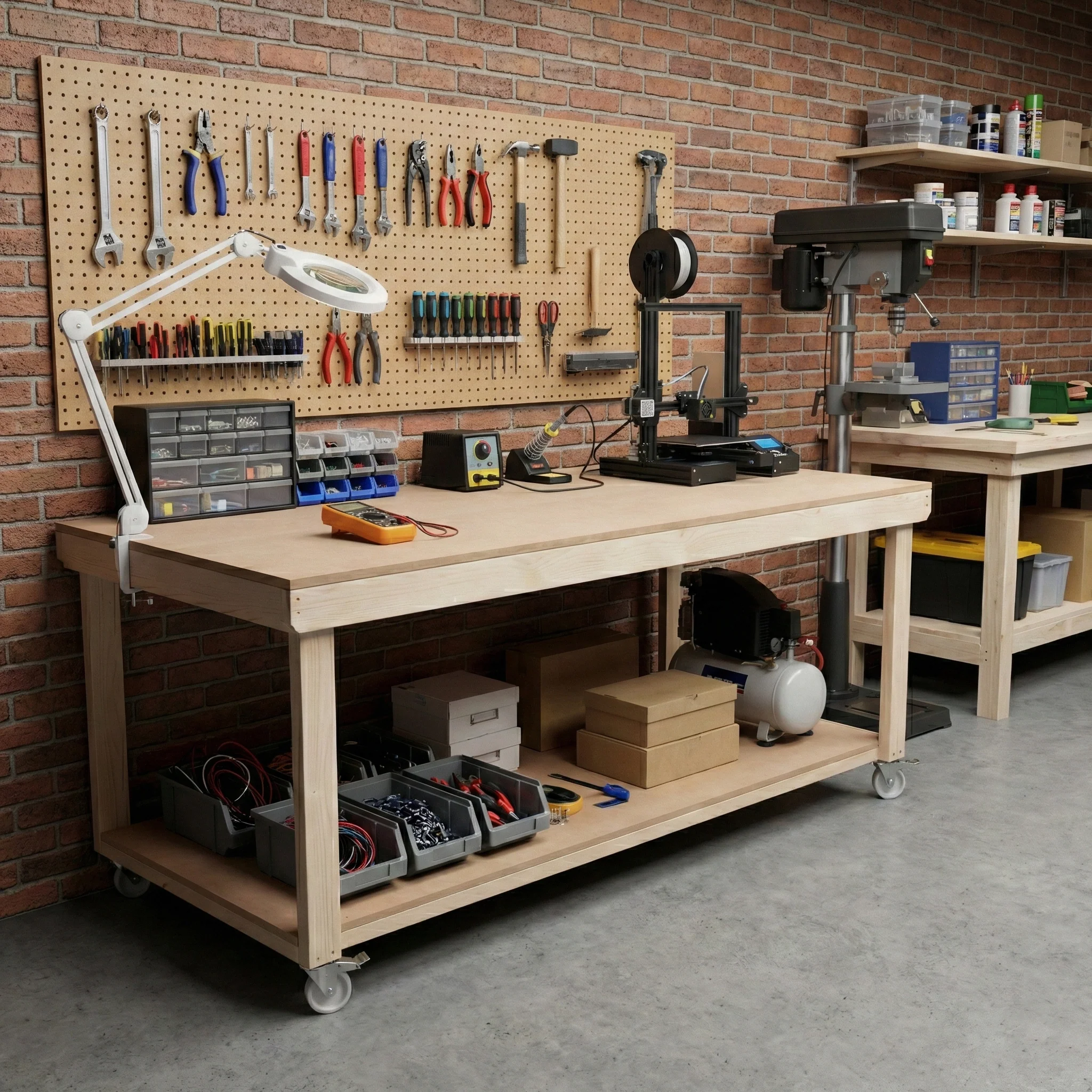 Wooden Workbench MDF Top Depth-4ft With Wheels - Image 8