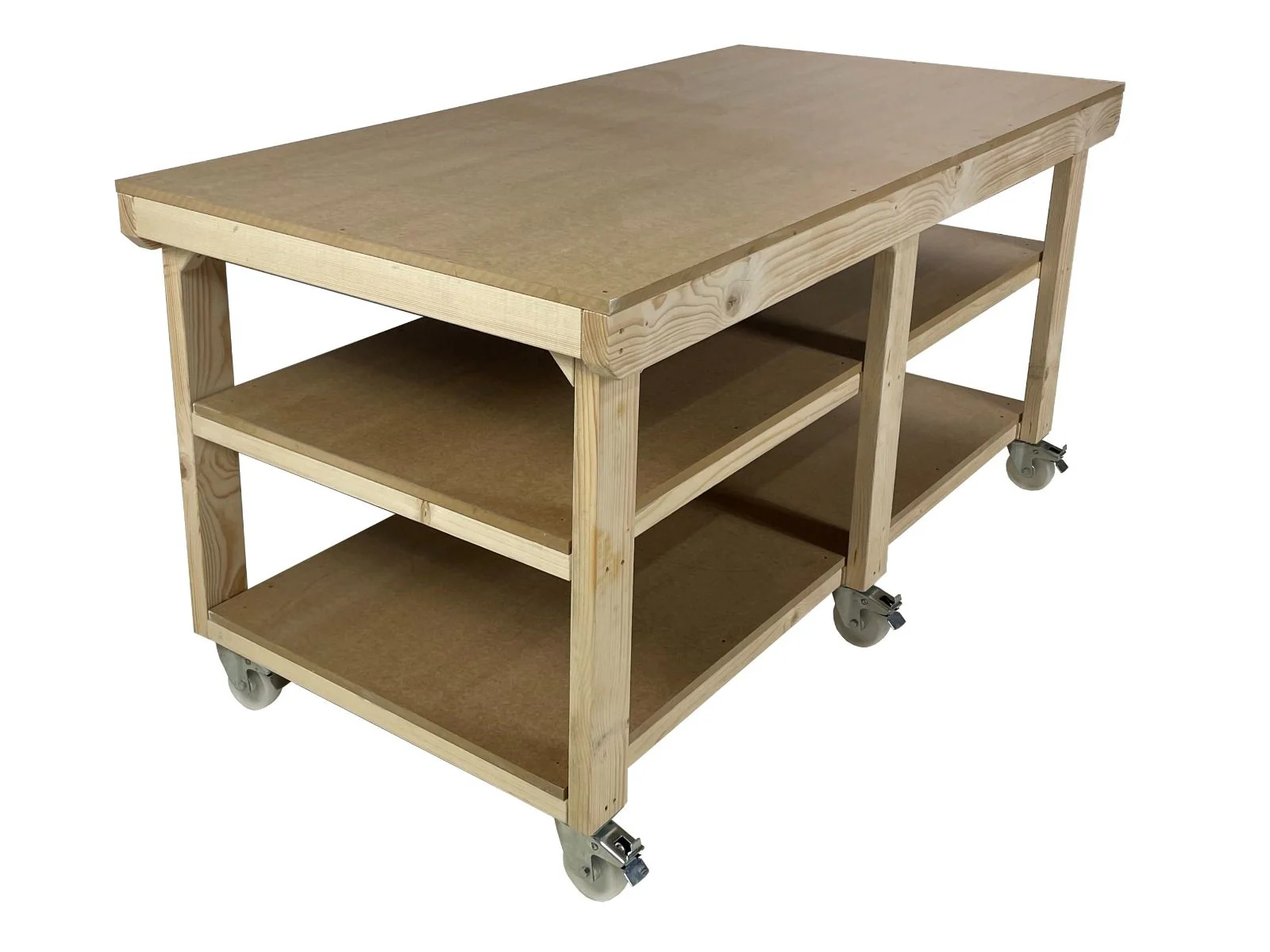 Wooden Workbench MDF Top Depth-4ft With Wheels and Double Shelf - Image 14
