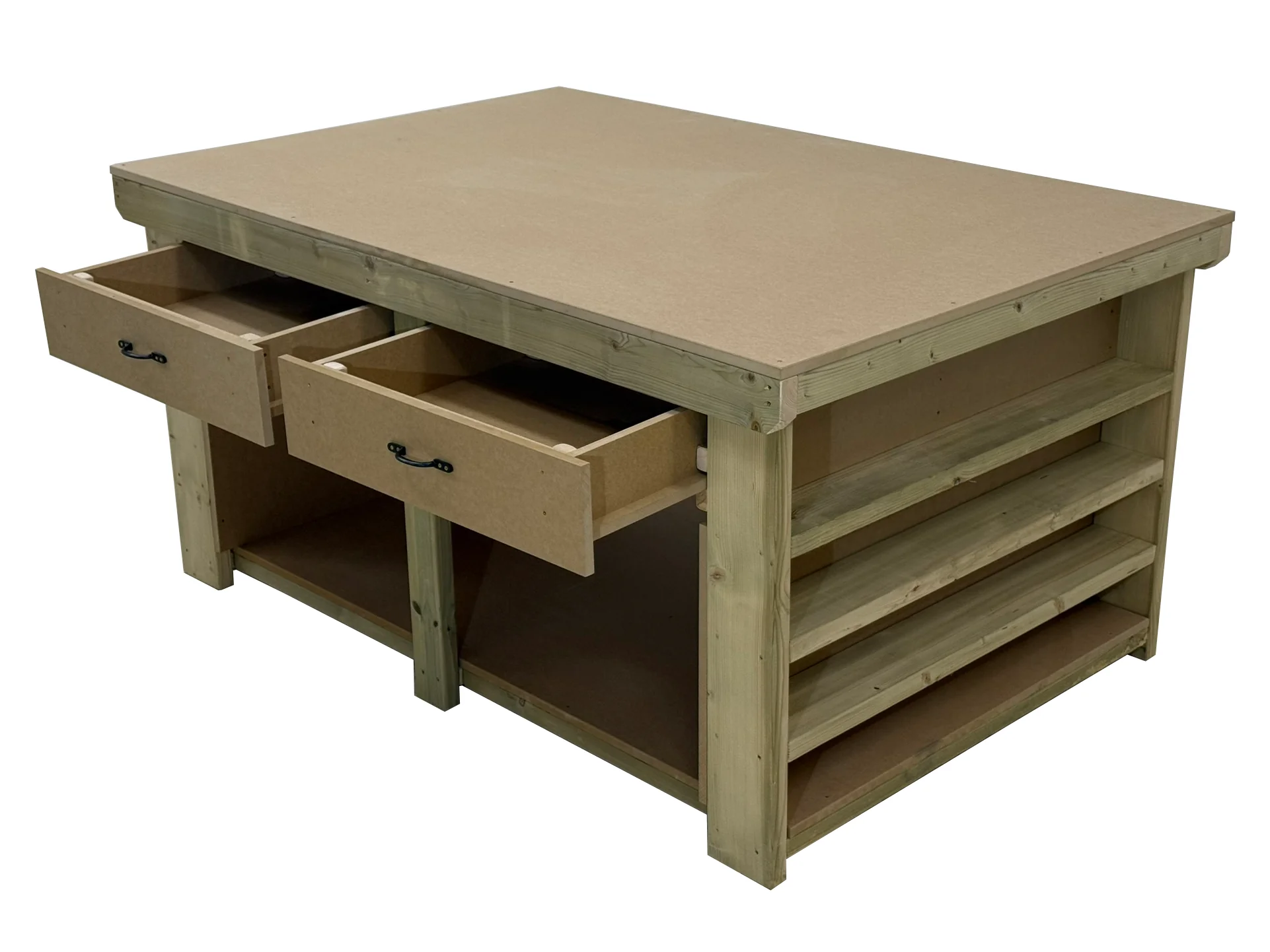 Wooden Workbench MDF Top with Extra shelving and Drawers Depth-3ft - Image 4