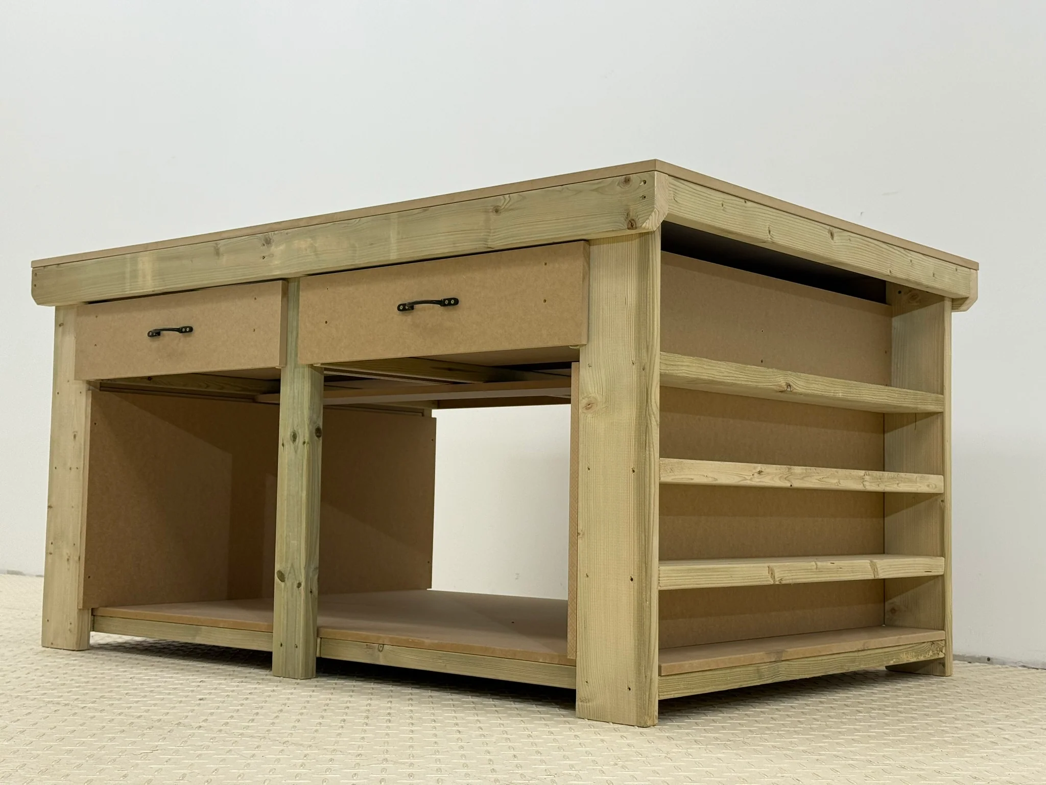 Wooden Workbench MDF Top with Extra shelving and Drawers Depth-3ft - Image 6