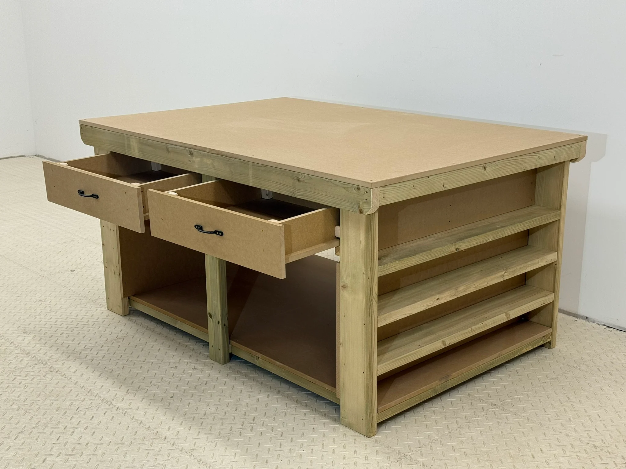 Wooden Workbench MDF Top with Extra shelving and Drawers Depth-3ft - Image 8