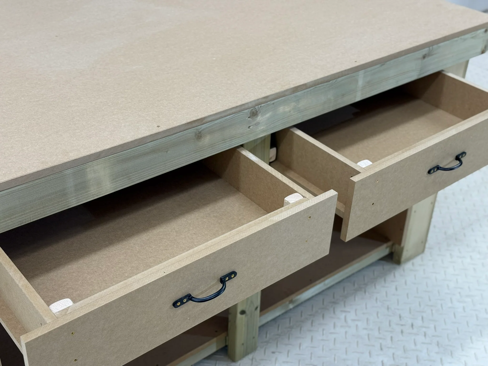 Wooden Workbench MDF Top with Extra shelving and Drawers Depth-4ft - Image 6