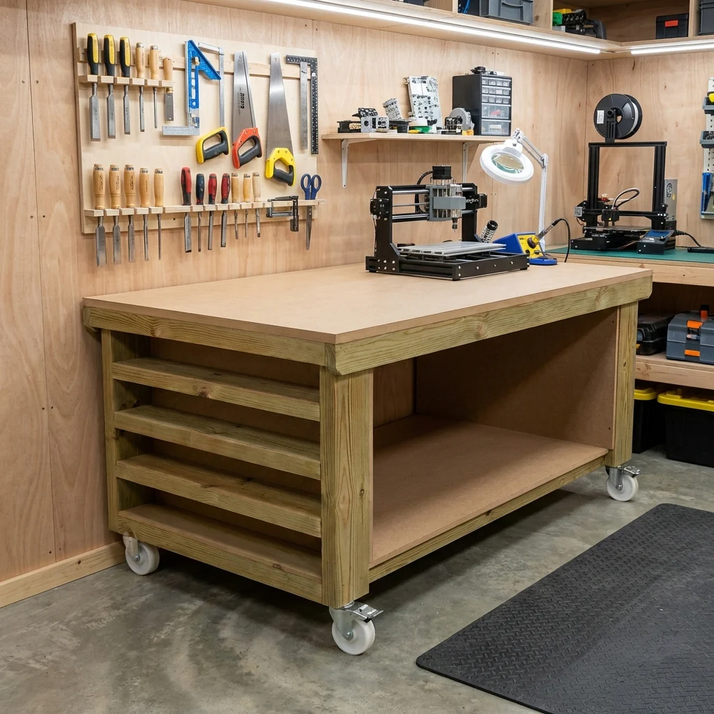 Wooden Workbench MDF Top with Extra shelving Depth-3ft - Image 10