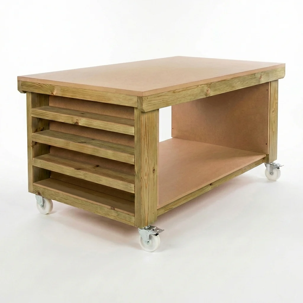 Wooden Workbench MDF Top with Extra shelving Depth-3ft - Image 4
