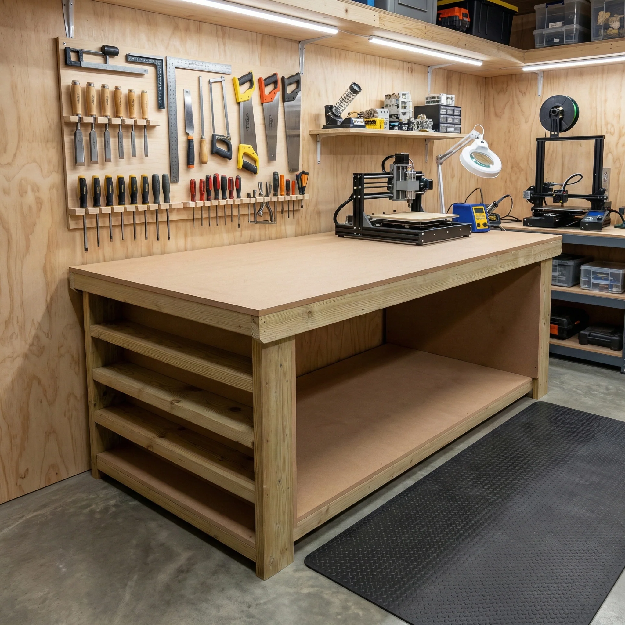 Wooden Workbench MDF Top with Extra shelving Depth-3ft - Image 6