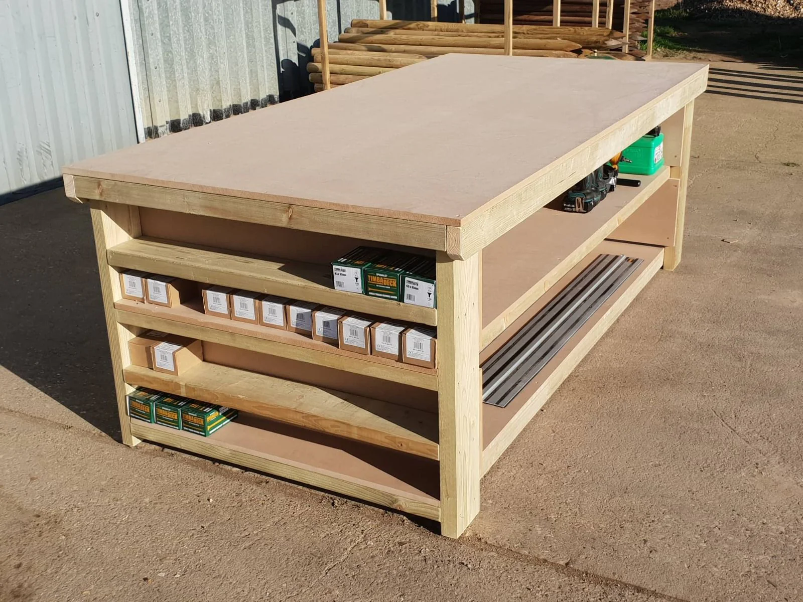 Wooden Workbench MDF Top with Extra shelving Depth-3ft With Double Shelf - Image 14