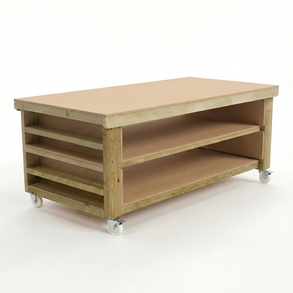 Wooden Workbench MDF Top with Extra shelving Depth-3ft With Double Shelf - Image 4