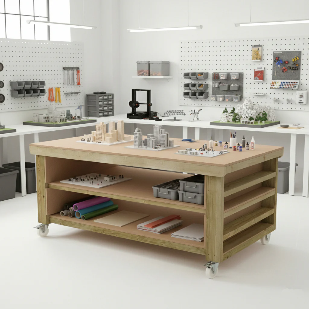 Wooden Workbench MDF Top with Extra shelving Depth-4ft With Double Shelf - Image 10