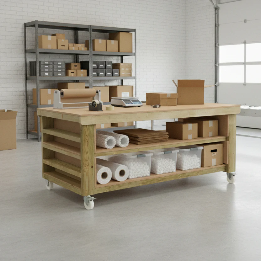 Wooden Workbench MDF Top with Extra shelving Depth-4ft With Double Shelf - Image 11