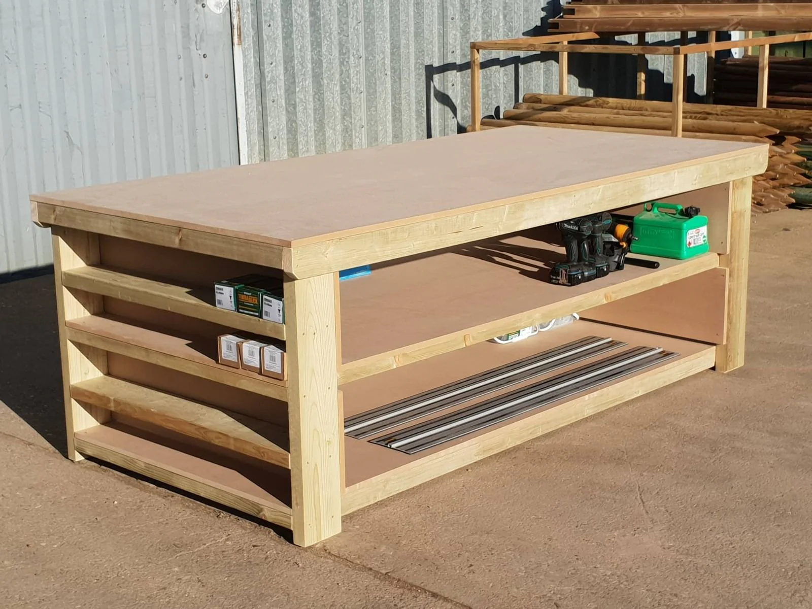 Wooden Workbench MDF Top with Extra shelving Depth-4ft With Double Shelf - Image 14