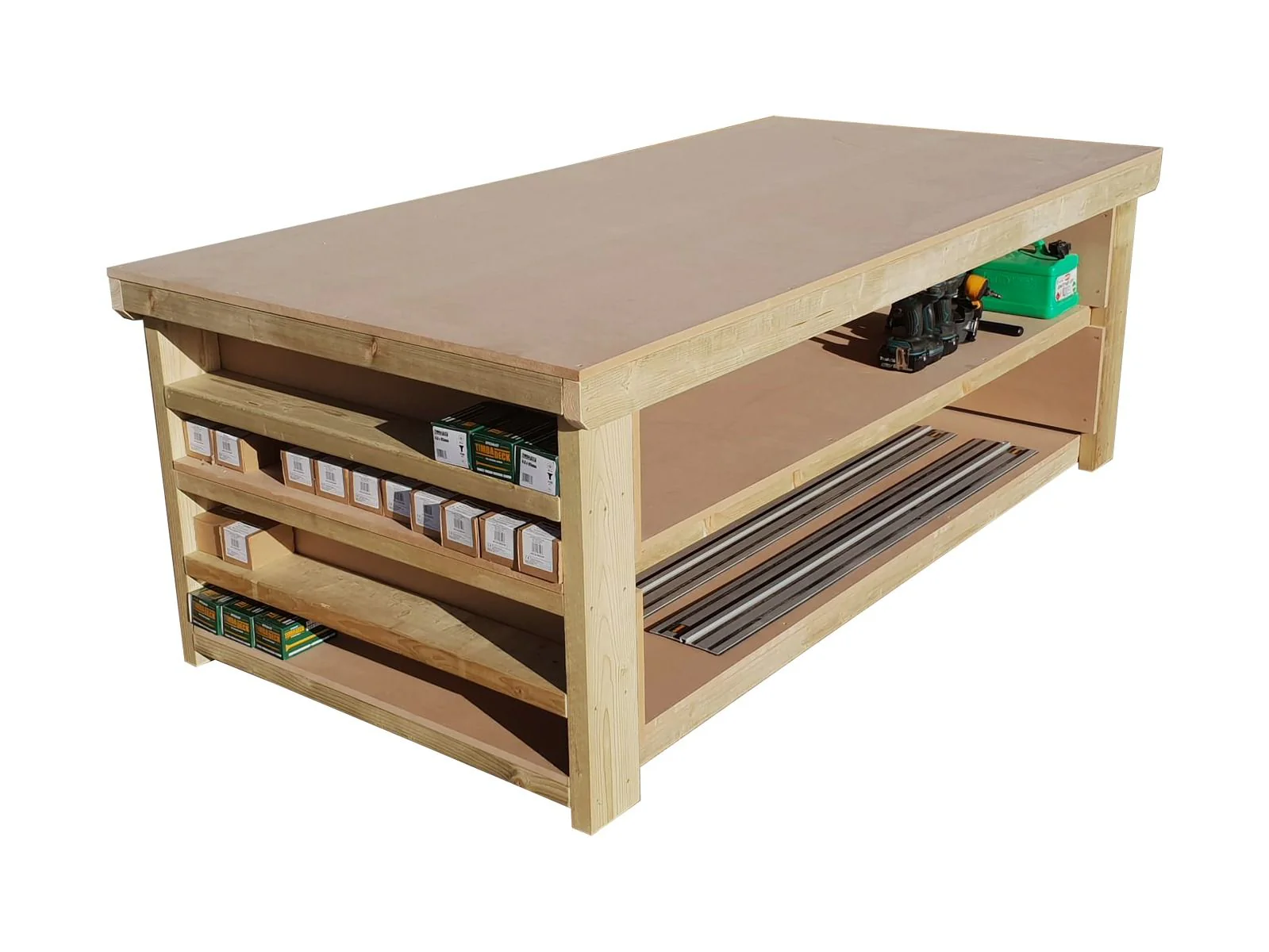 Wooden Workbench MDF Top with Extra shelving Depth-3ft With Double Shelf - Image 13