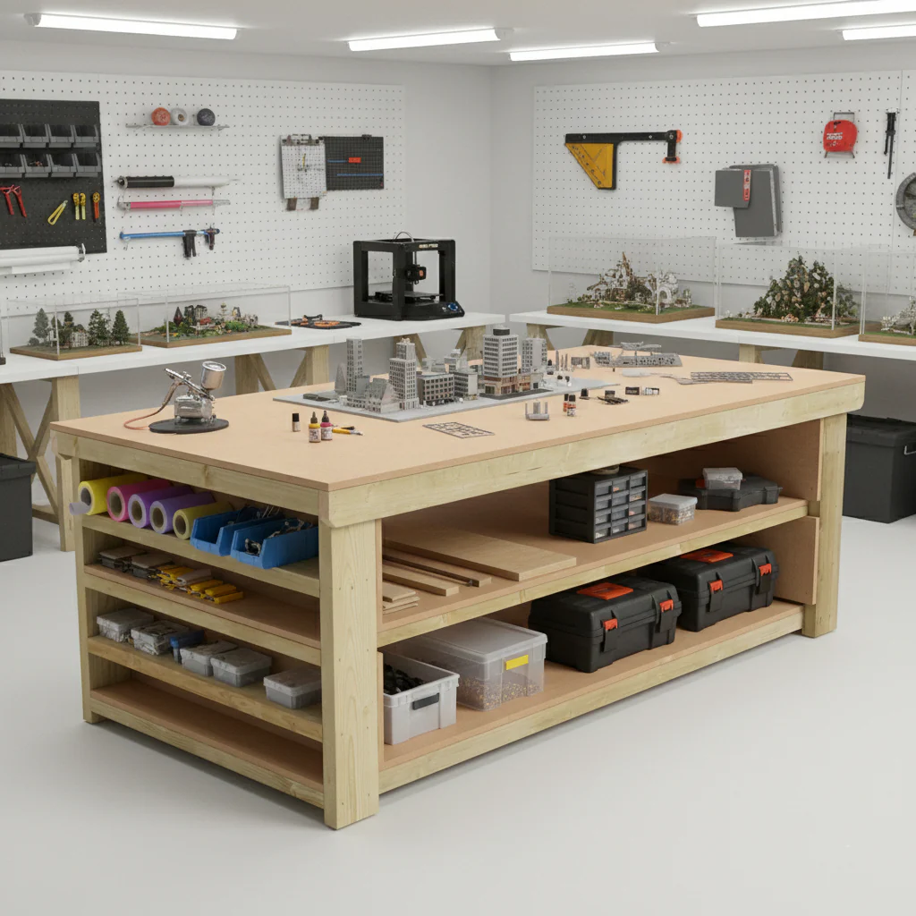 Wooden Workbench MDF Top with Extra shelving Depth-4ft With Double Shelf - Image 6