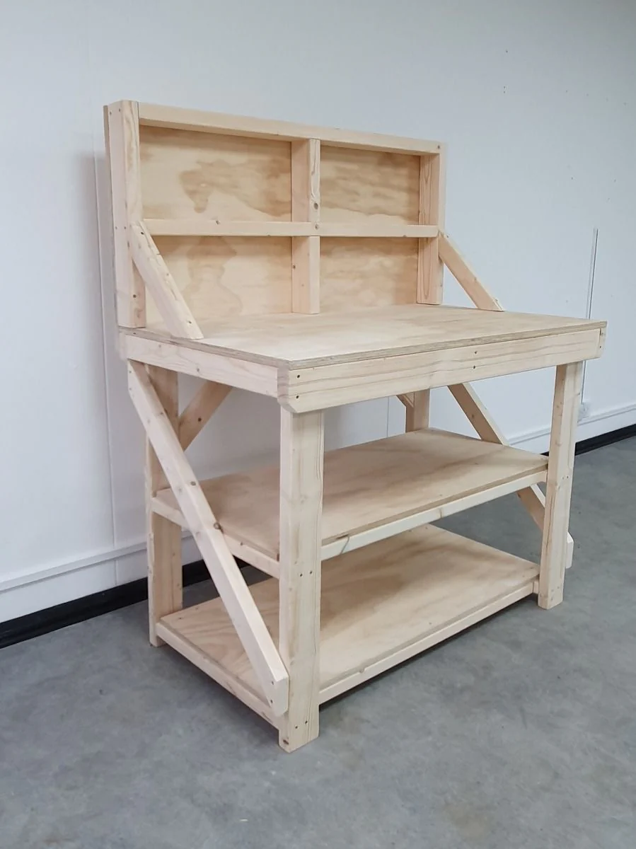 Wooden Workbench Superior Strength 18mm Plywood Top With Back Panel And Double Shelf - Image 4