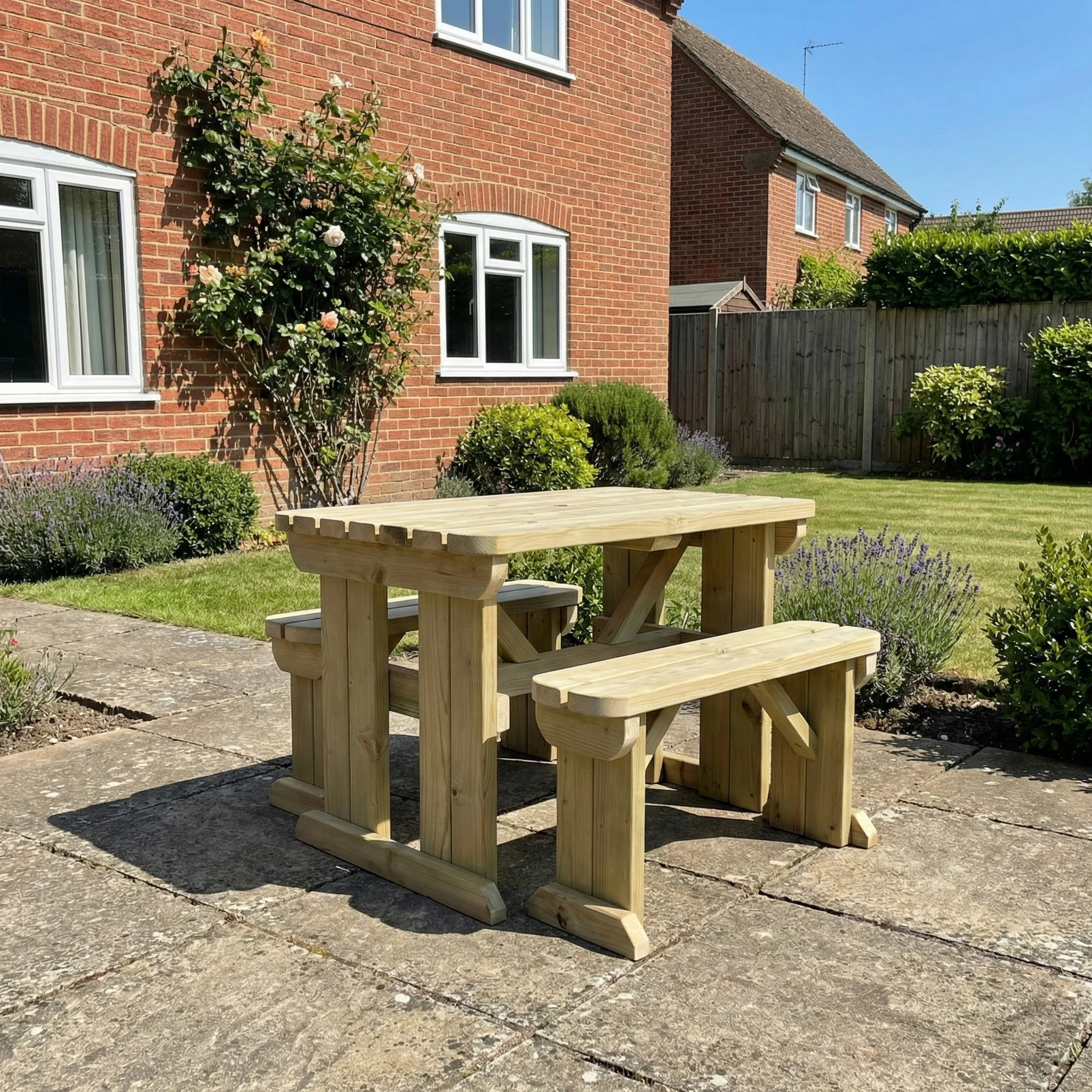 Yews Rounded Space Saving Picnic Table and Benches Set - Image 4
