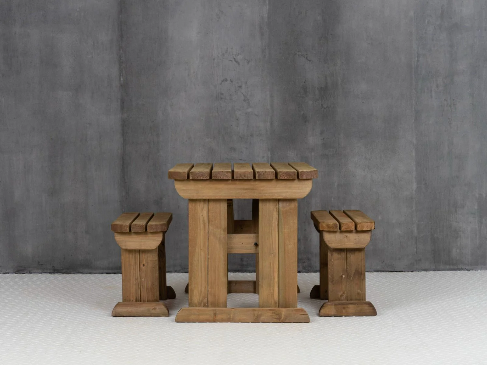 Yews Rounded Space Saving Picnic Table and Benches Set - Rustic Finish - Image 10