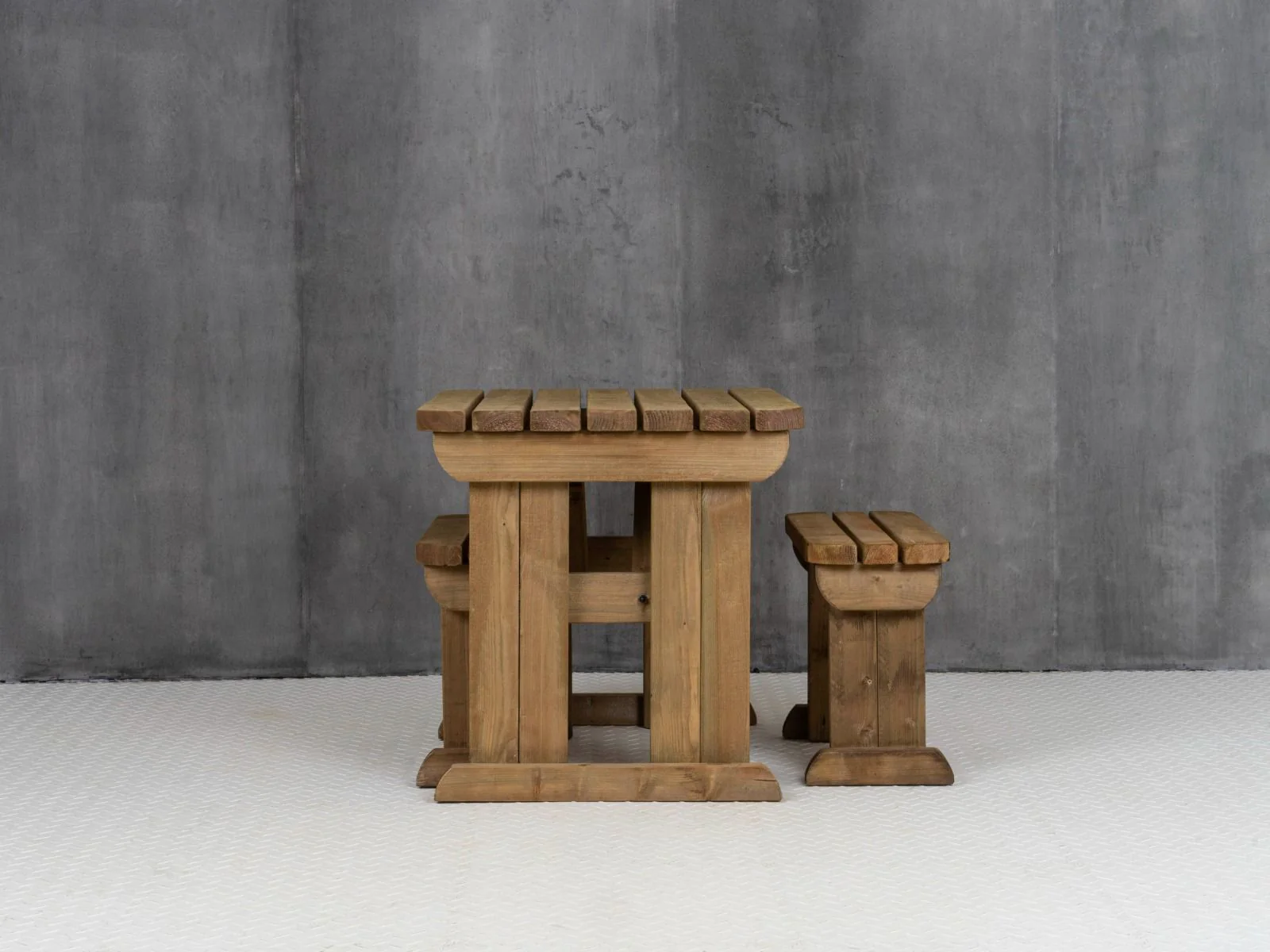 Yews Rounded Space Saving Picnic Table and Benches Set - Rustic Finish - Image 11