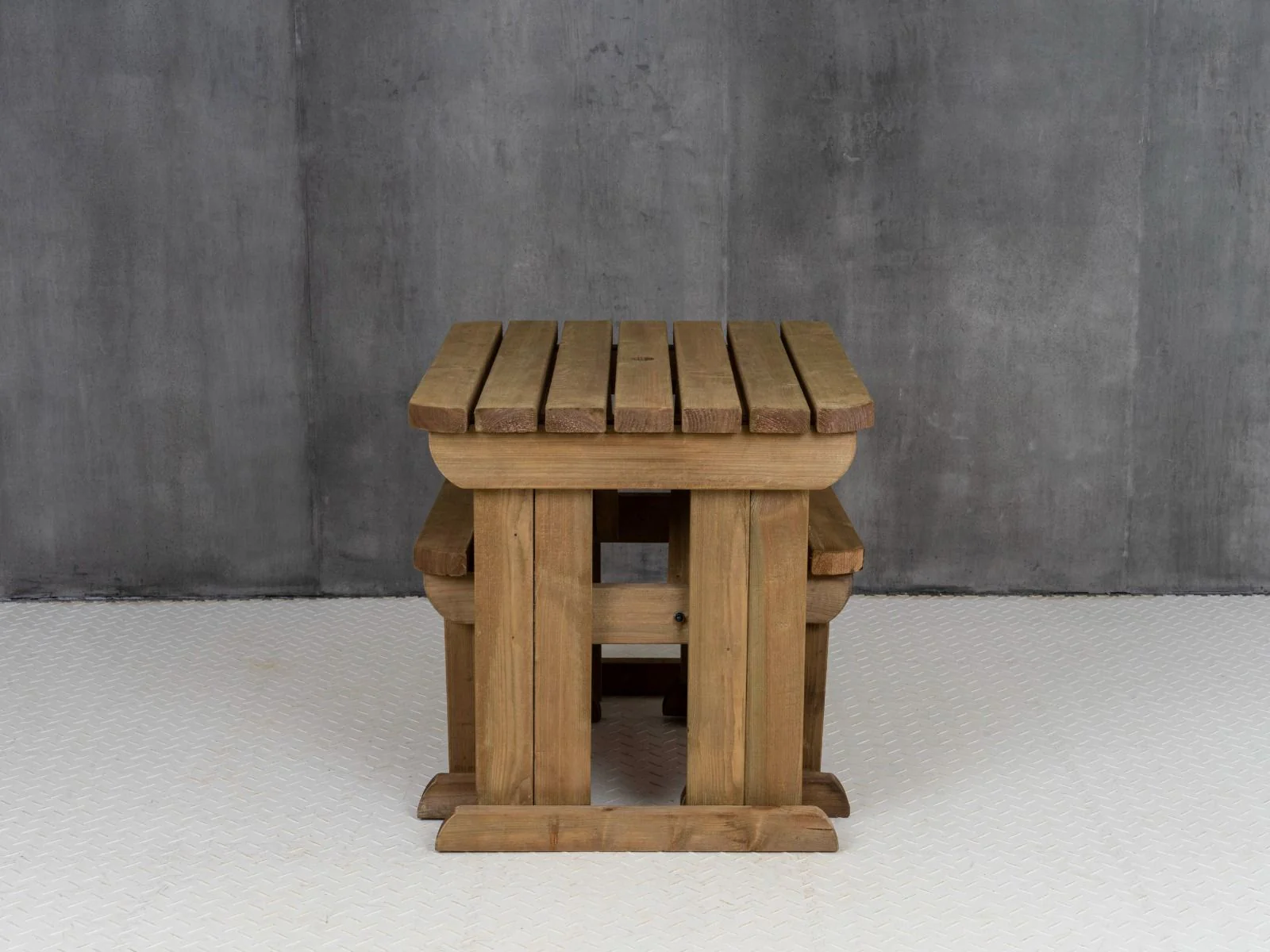 Yews Rounded Space Saving Picnic Table and Benches Set - Rustic Finish - Image 12