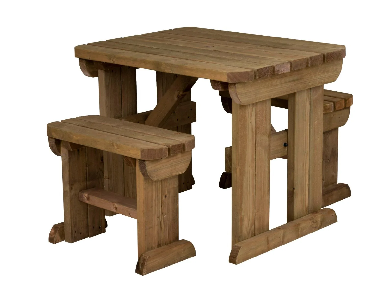 Yews Rounded Space Saving Picnic Table and Benches Set - Rustic Finish - Image 5