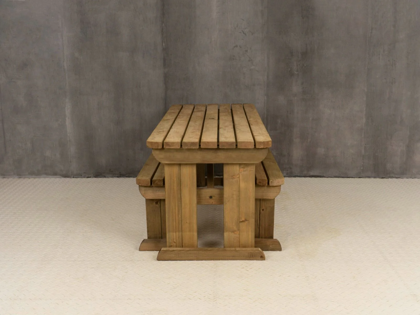 Yews Rounded Space Saving Picnic Table and Benches Set - Rustic Finish - Image 9