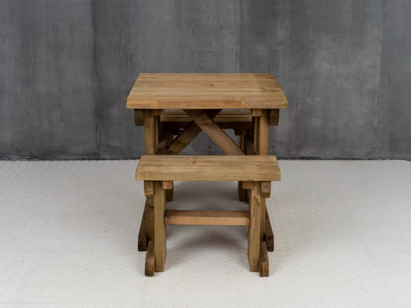 Yews Space Saving Picnic Table and Benches Set - Rustic Finish - Image 7